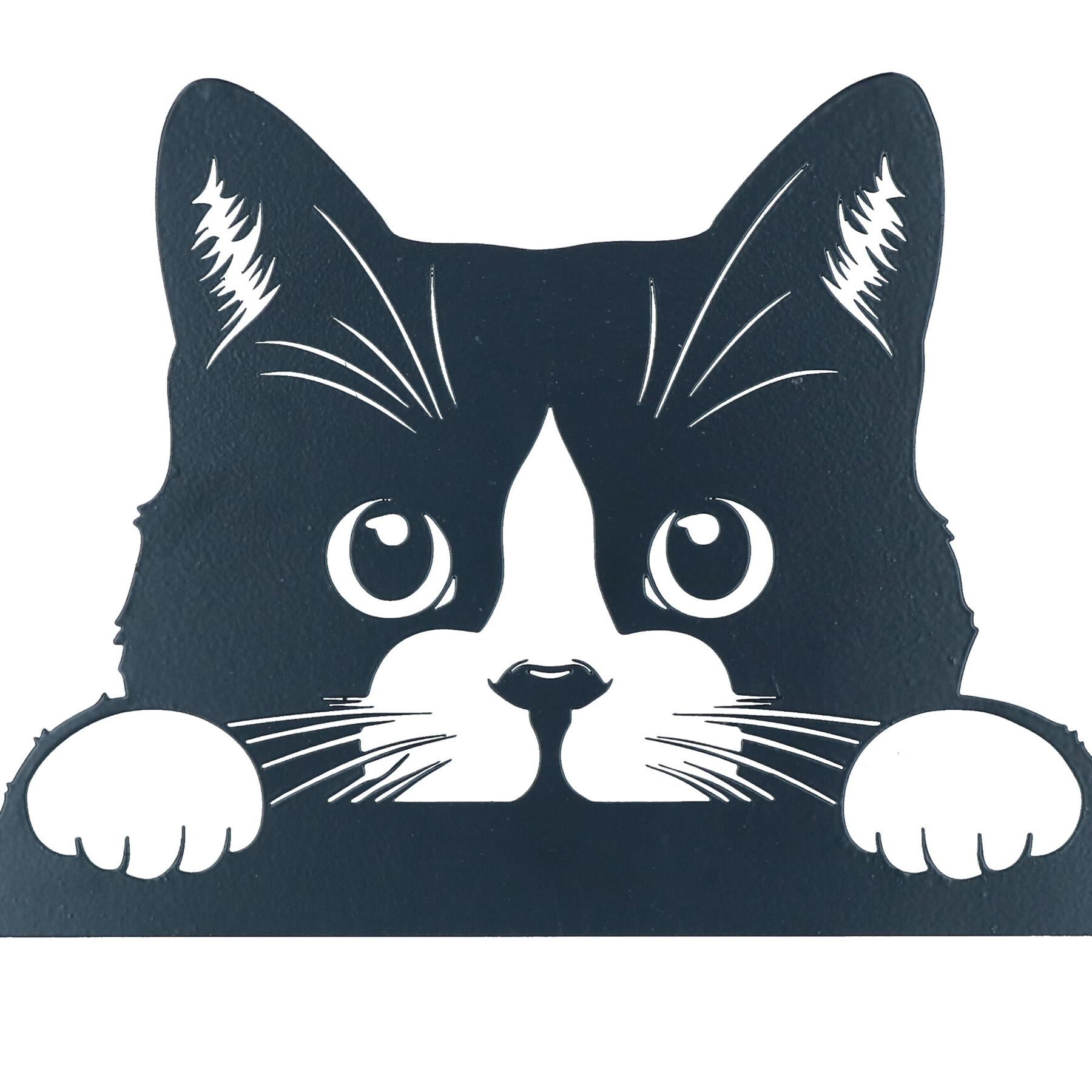 Black Metal Peeking Cat Silhouette with Fixing Plate Garden Ornament Gift