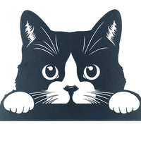 Black Metal Peeking Cat Silhouette with Fixing Plate Garden Ornament Gift