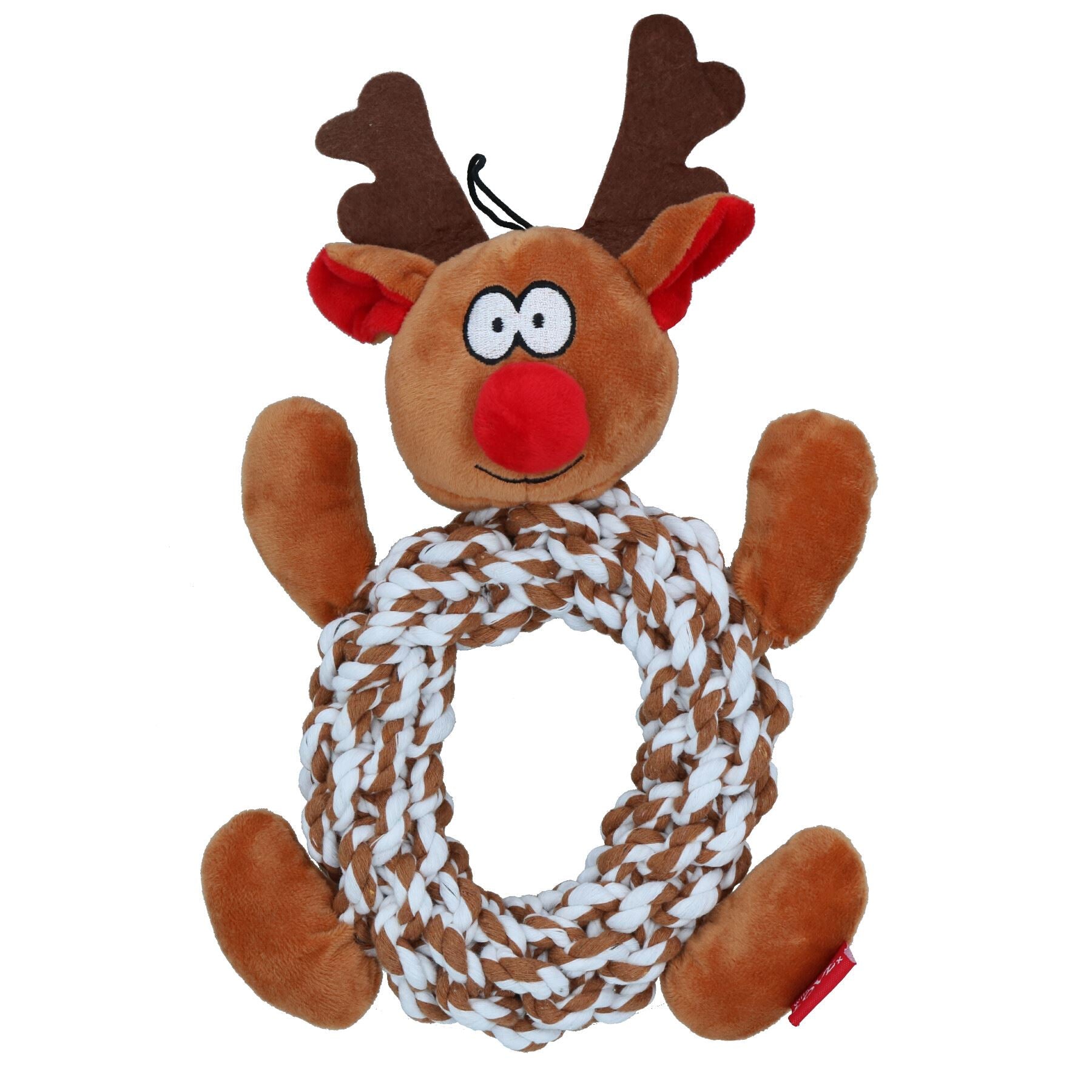 Dog Christmas Gift Knottie Ring Reindeer Squeaky Plush Rope Play Toy Present
