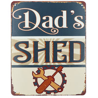 Retro-Metallschild zum Aufhängen „Dad's Shed“ für Garage/Zuhause, vorgestanzte Löcher, 20 x 25 cm