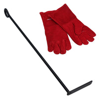 L Ash Rake Scraper Wood Burner Fire Coal Steel BBQ & Heat Resistant Gloves