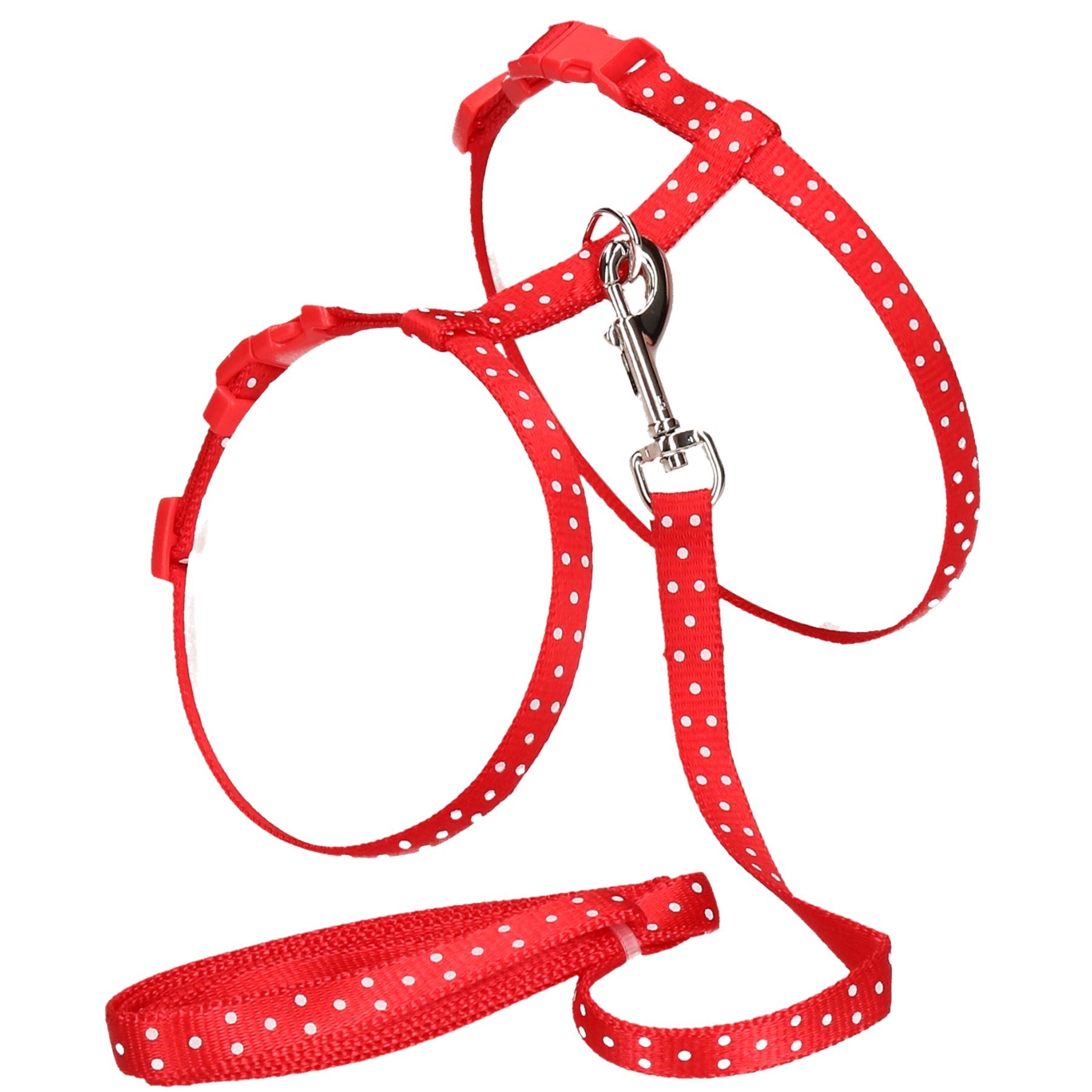 Harnais et laisse à pois rouges pour petits animaux (cou 14-20/poitrine 18-28 cm)