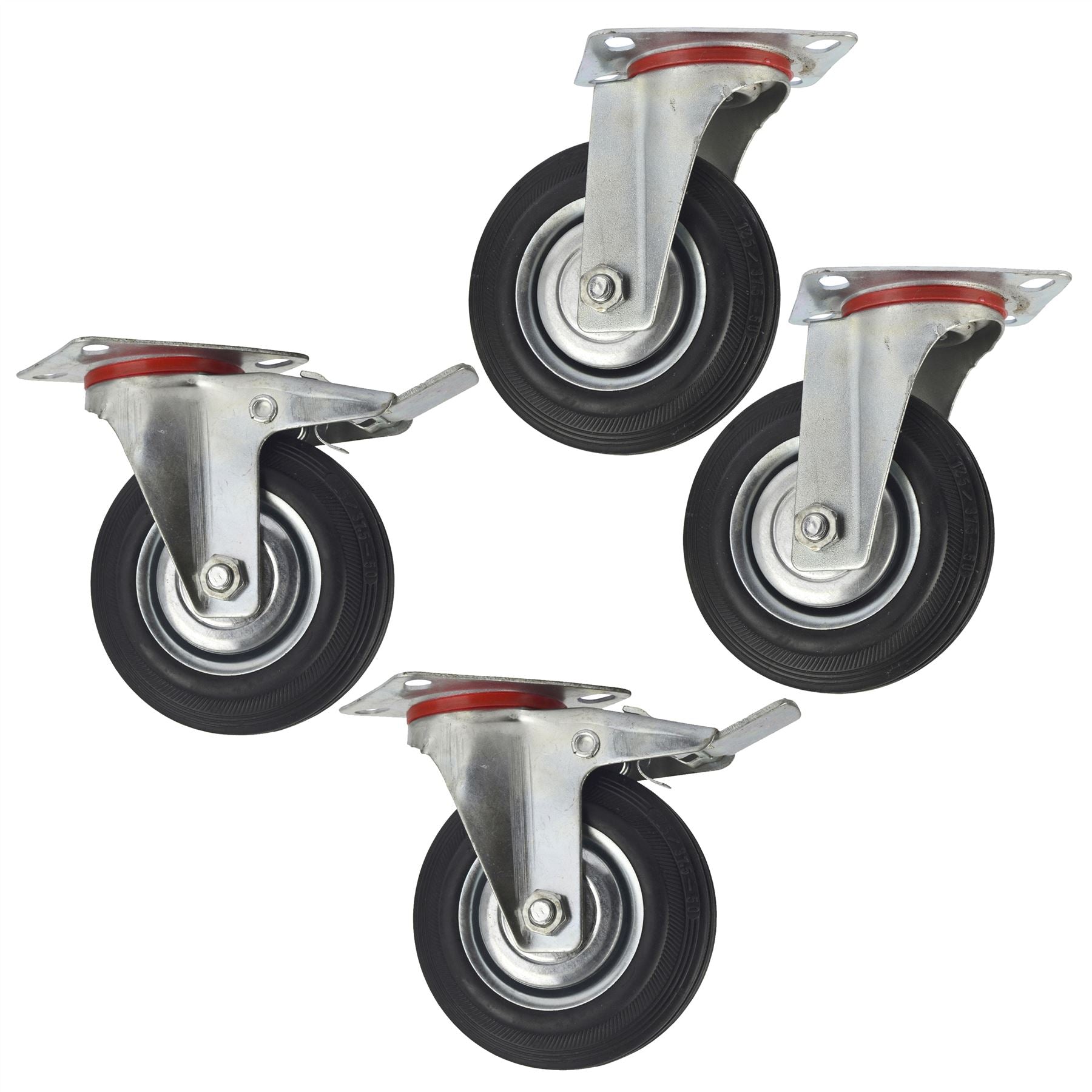 5" (125mm) Rubber Swivel and Swivel With Brake Castor Wheel (4Pack) CST07_08