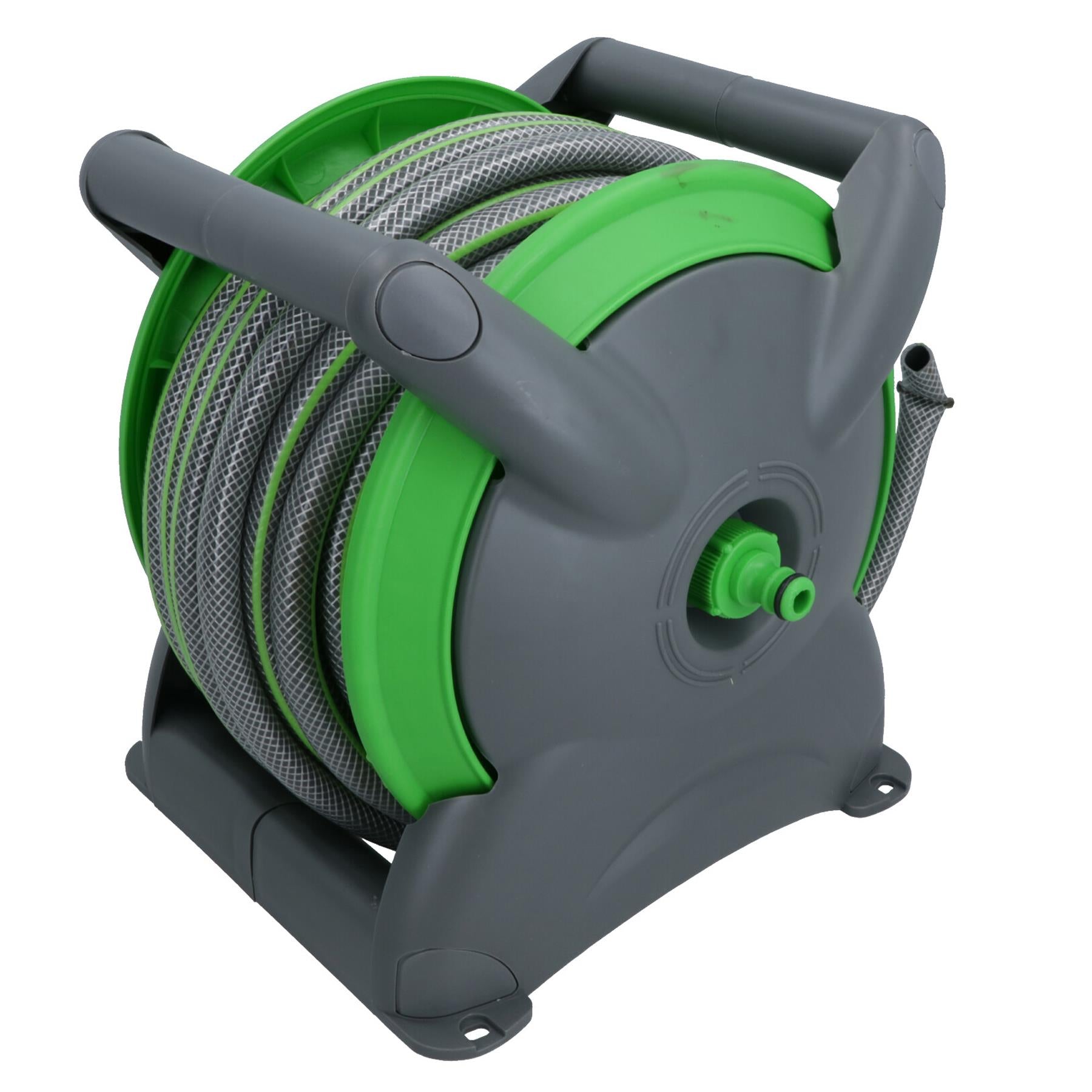 Garden Compact Wall Hose Reel With 15 Metres Of Hose + 5 Nozzles / Fittings