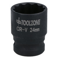 24mm 1/2in. Drive Shallow Metric Impact Impacted Socket 12 Sided Bi-hex