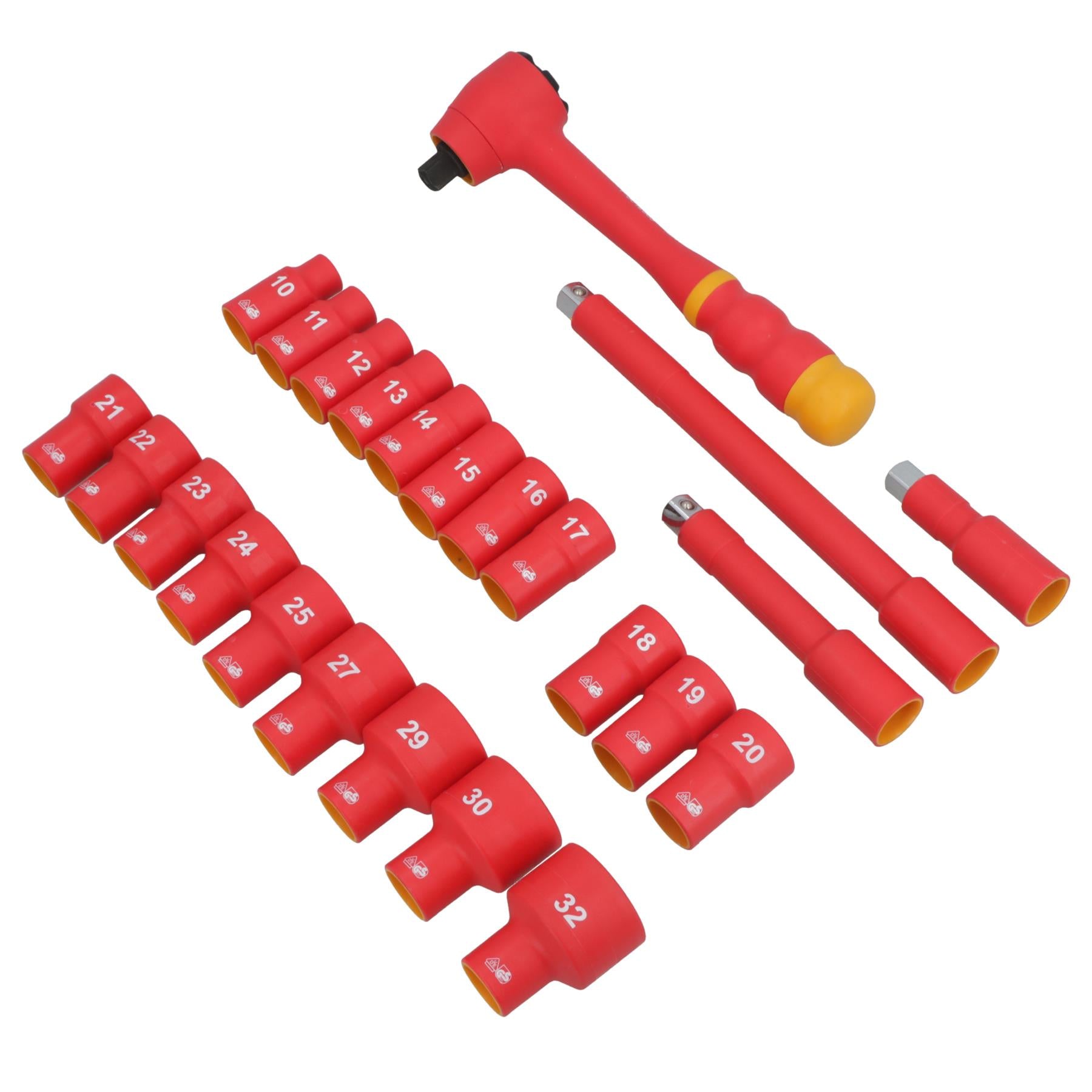 Kit de douilles et d'accessoires pour outils VDE isolés à entraînement 1/2" 24 pièces métriques homologuées GS
