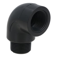 Polypropylene PP 3/4in BSP Female x Male Threaded 90° Elbow Connector