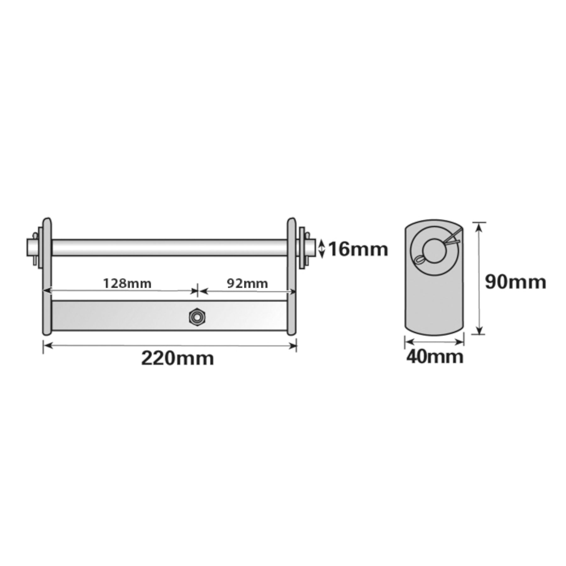 Rollenhalterung für Boot-/Jetski-/Schlauchboot-Anhänger, 220 mm, 16 mm Spindel, UBR26