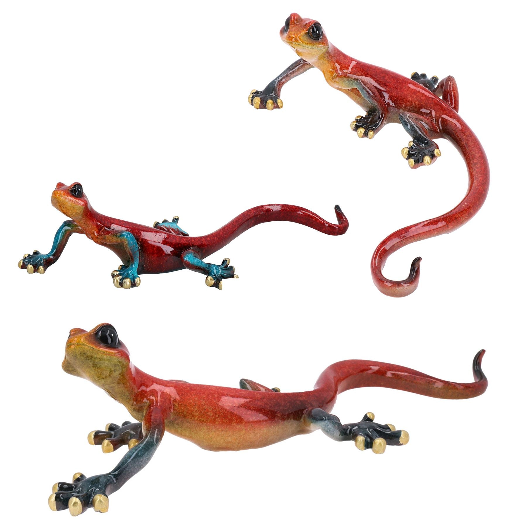 Red Speckled Gecko Lizard Resin Wall Shed Sculpture Decor Statue Full Set