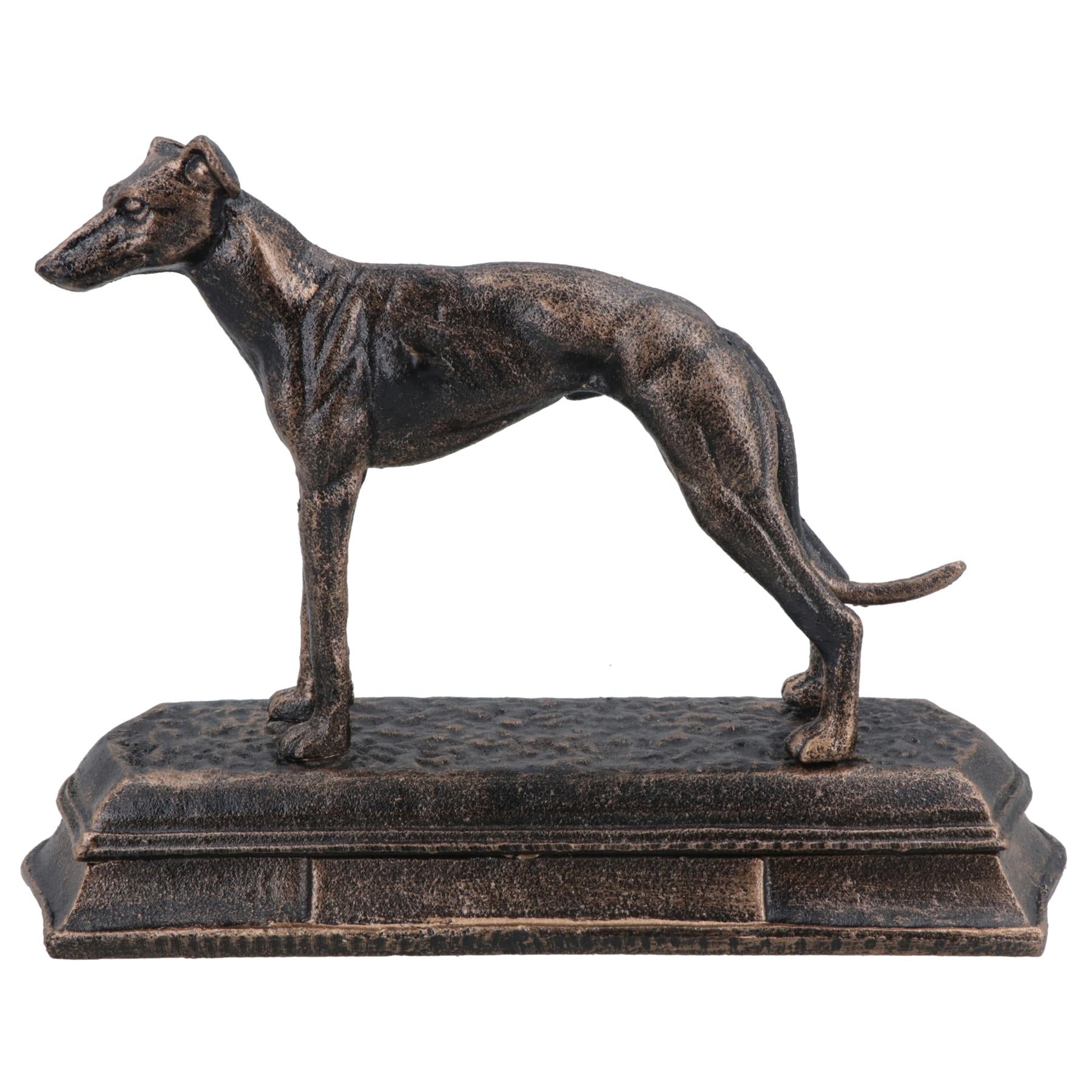 Windhund Whippet Hund Gusseisen Statue Figur Trophäe Kamin Ornament
