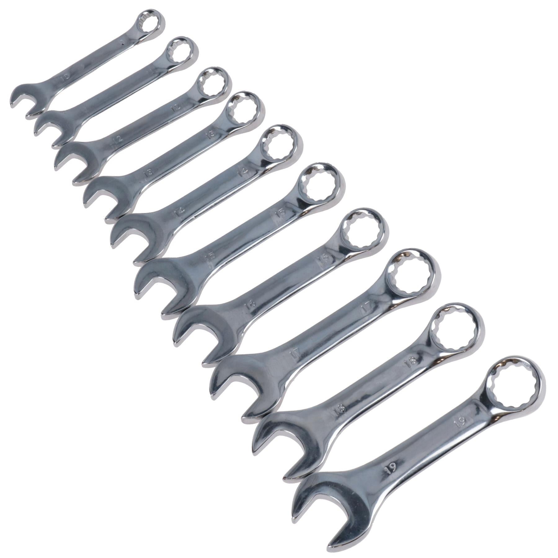 Metric Stubby Spanner Wrench Combination 10 - 19mm CRV Polished Finish TE064