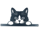 Black Metal Peeking Cat Silhouette with Fixing Plate Garden Ornament Gift