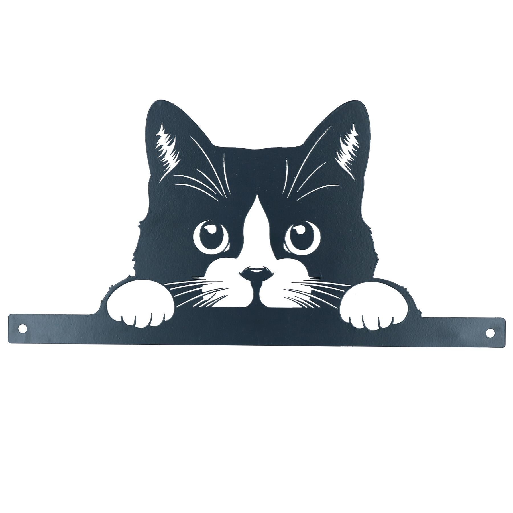 Black Metal Peeking Cat Silhouette with Fixing Plate Garden Ornament Gift