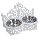 Dog Puppy Cat Feeding Food Bowls Dishes Stainless Steel / Cast Iron Stand