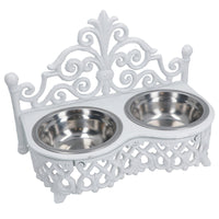 Dog Puppy Cat Feeding Food Bowls Dishes Stainless Steel / Cast Iron Stand