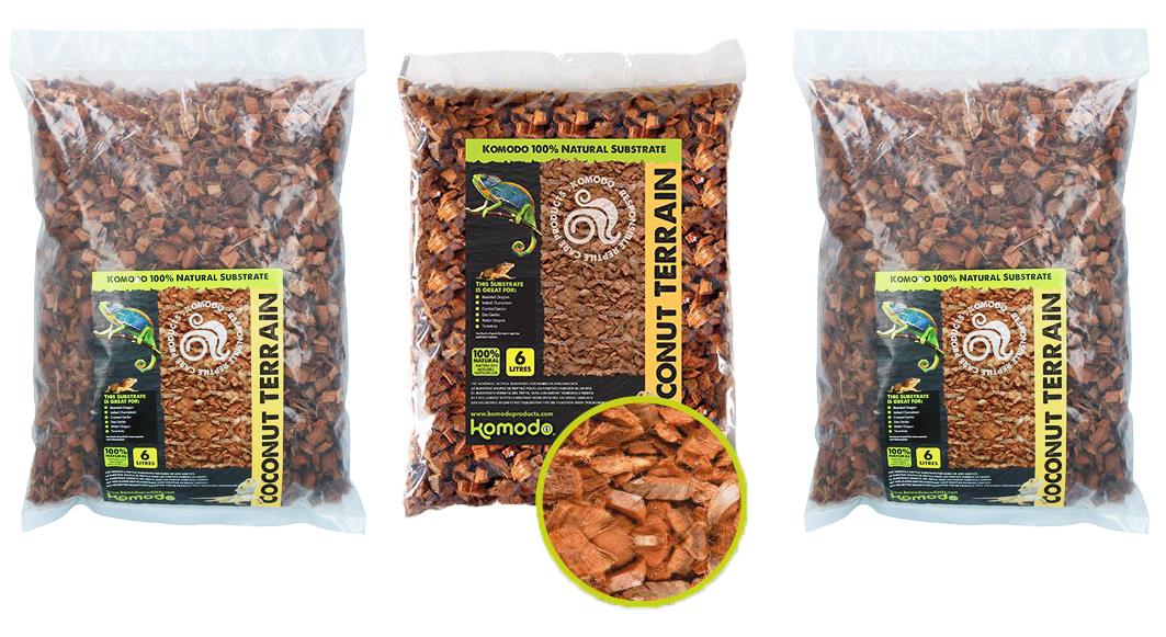 3Pack 6 Litre Natural Coconut Husk Terrain  Reptile Insect Bedding Covering