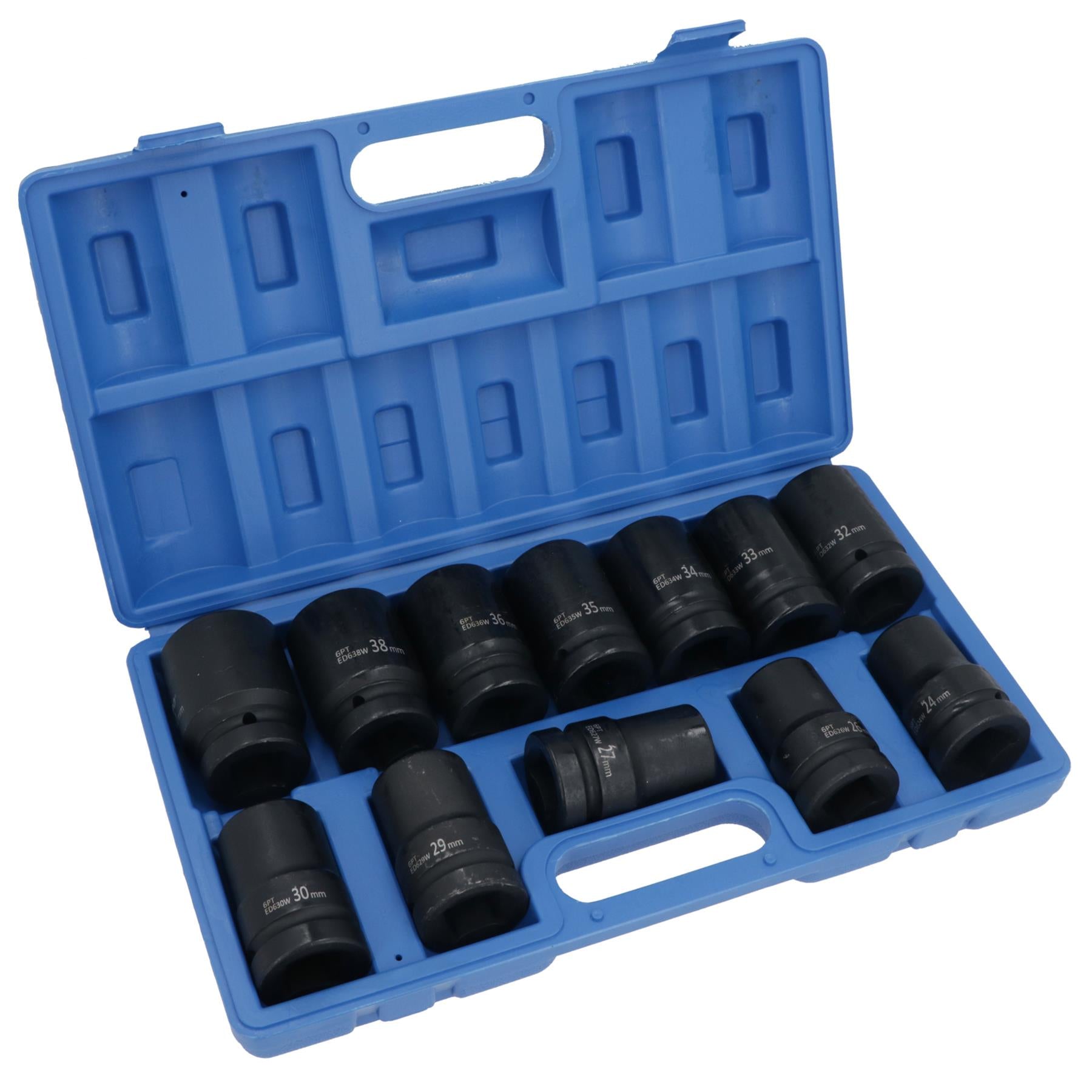 1" Drive Double Deep Metric Sockets Single Hex 6 Sided 24mm - 41mm 12pc