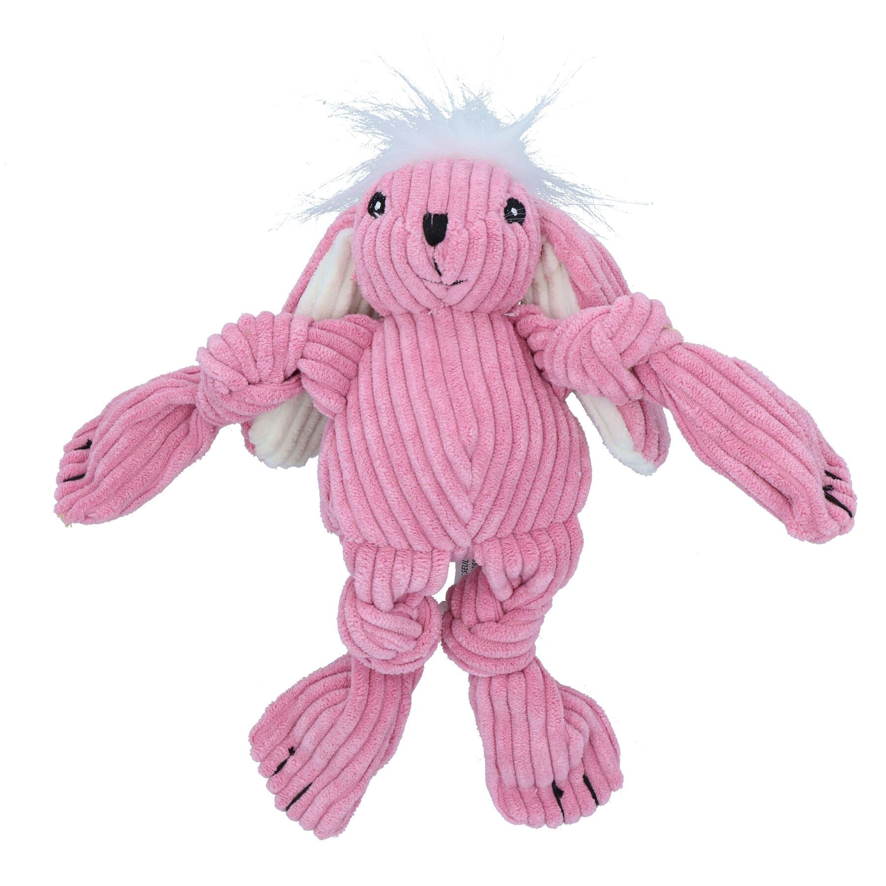 Small Pink Bunny Knottie Plush Durable Multi Squeaky Dog Puppy Toy 7x13x21cm