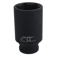 34mm 1/2in Drive Deep Metric Impact Impacted Socket 6 Sided Single Hex