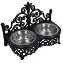 Dog Puppy Cat Feeding Food Bowls Dishes Stainless Steel / Cast Iron Stand