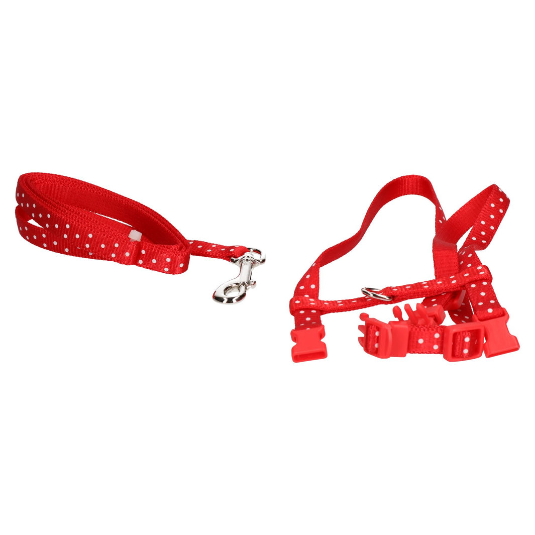 Large Red Rabbit Poka Dot Harness & Lead (Neck19-30/Chest25-41cm)