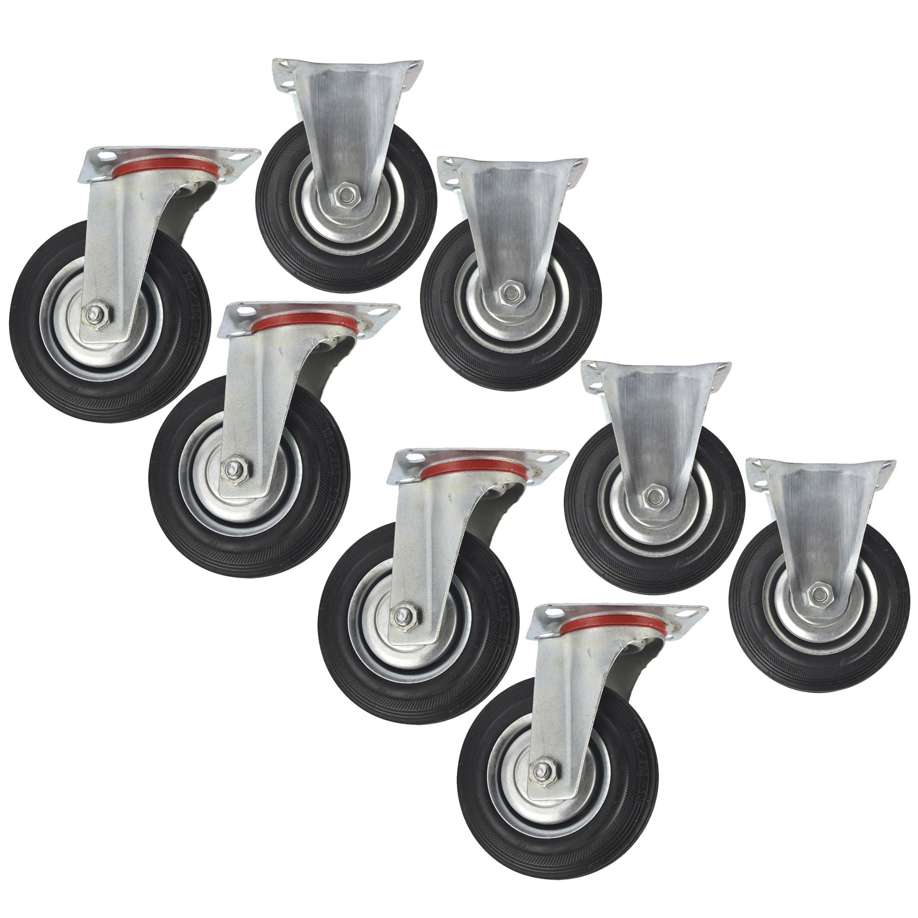 5" (125mm) Rubber Fixed and Swivel Castor Wheel Trolley Caster (8 Pack) CST06_07