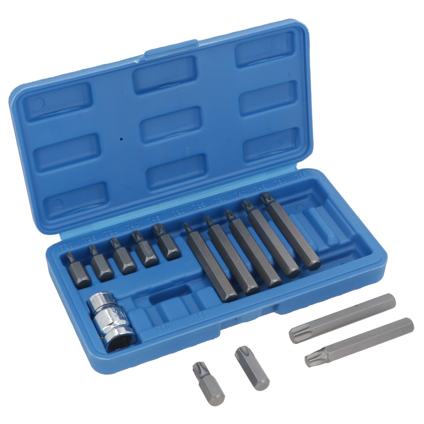 15pc Deep & Shallow Torx Star T20 - T55 Bit Set 1/2" Dr Male 30mm & 75mm