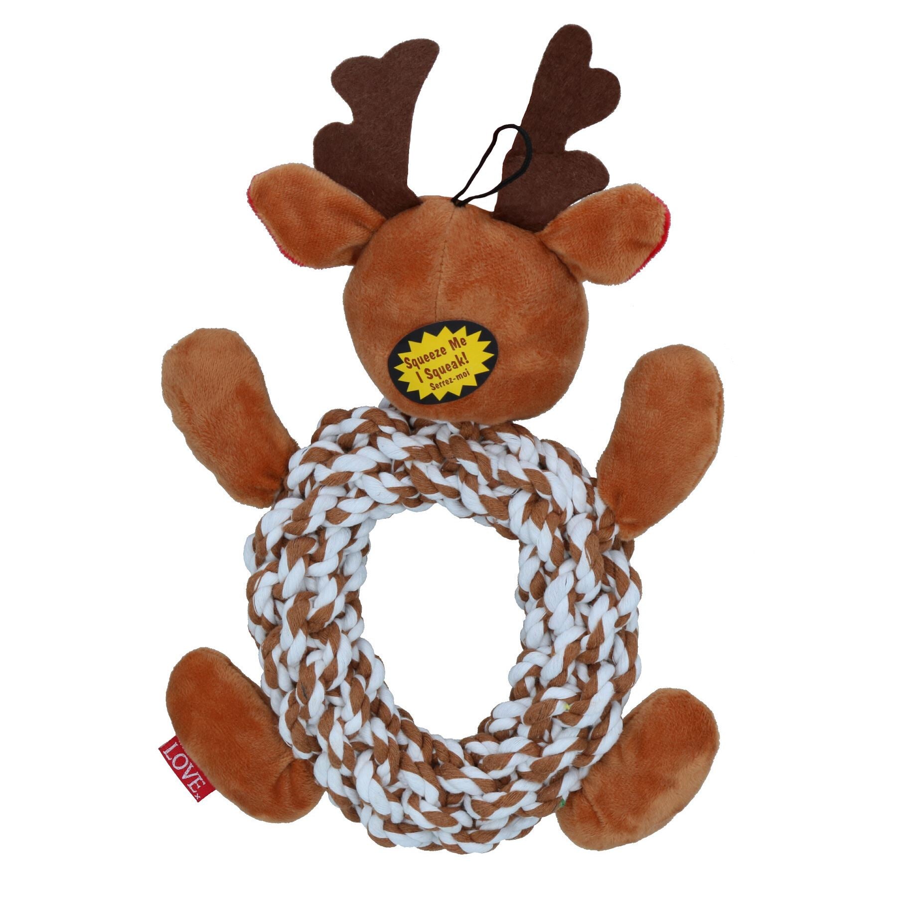 Dog Christmas Gift Knottie Ring Reindeer Squeaky Plush Rope Play Toy Present