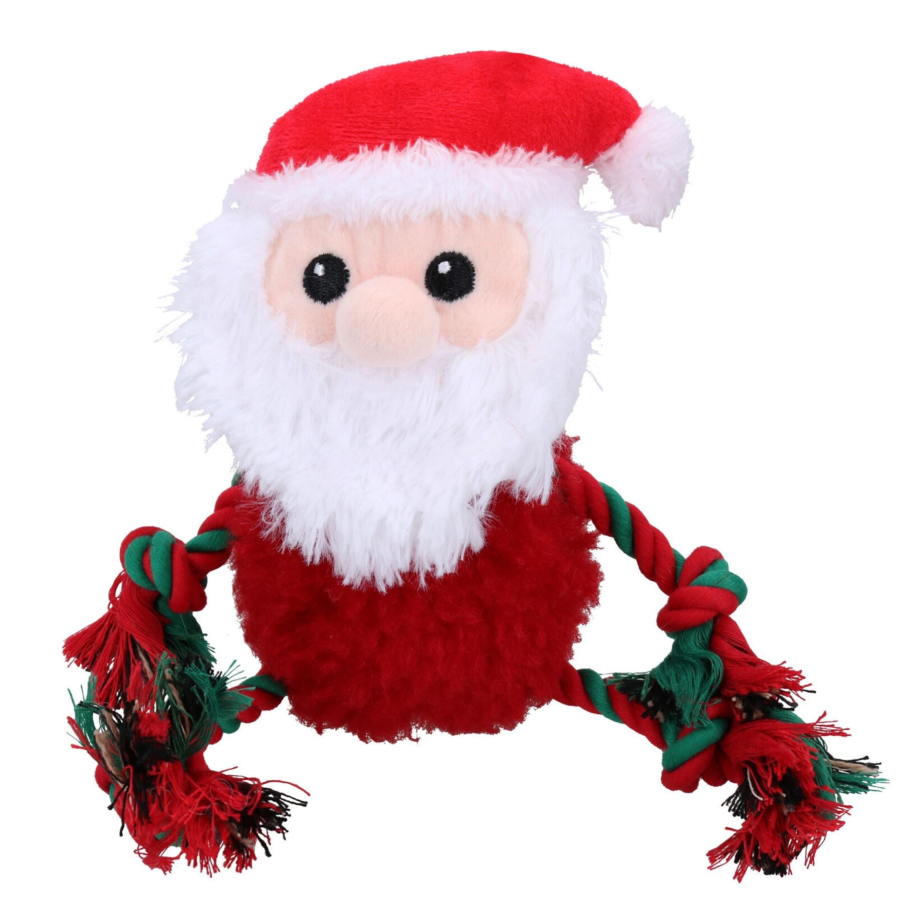 Dog Christmas Gift Fluffy Ropee Reindeer & Santa Squeaky Plush RopeToy Bundle
