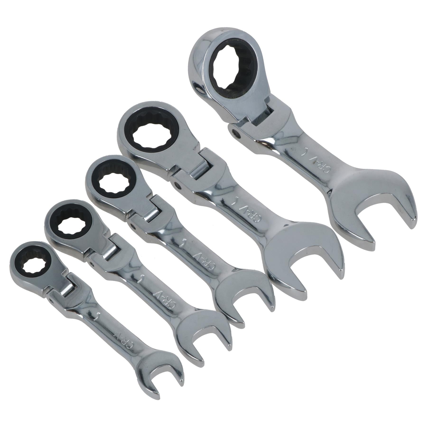 5pc Flexi Stubby Ratchet Spanner 10-19mm Metric Wrench Geared 72 Teeth CRV