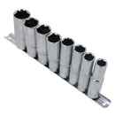 Douilles métriques profondes à entraînement 1/2" 13 mm - 24 mm 6 faces sur rail 8 pièces par Bergen AU054