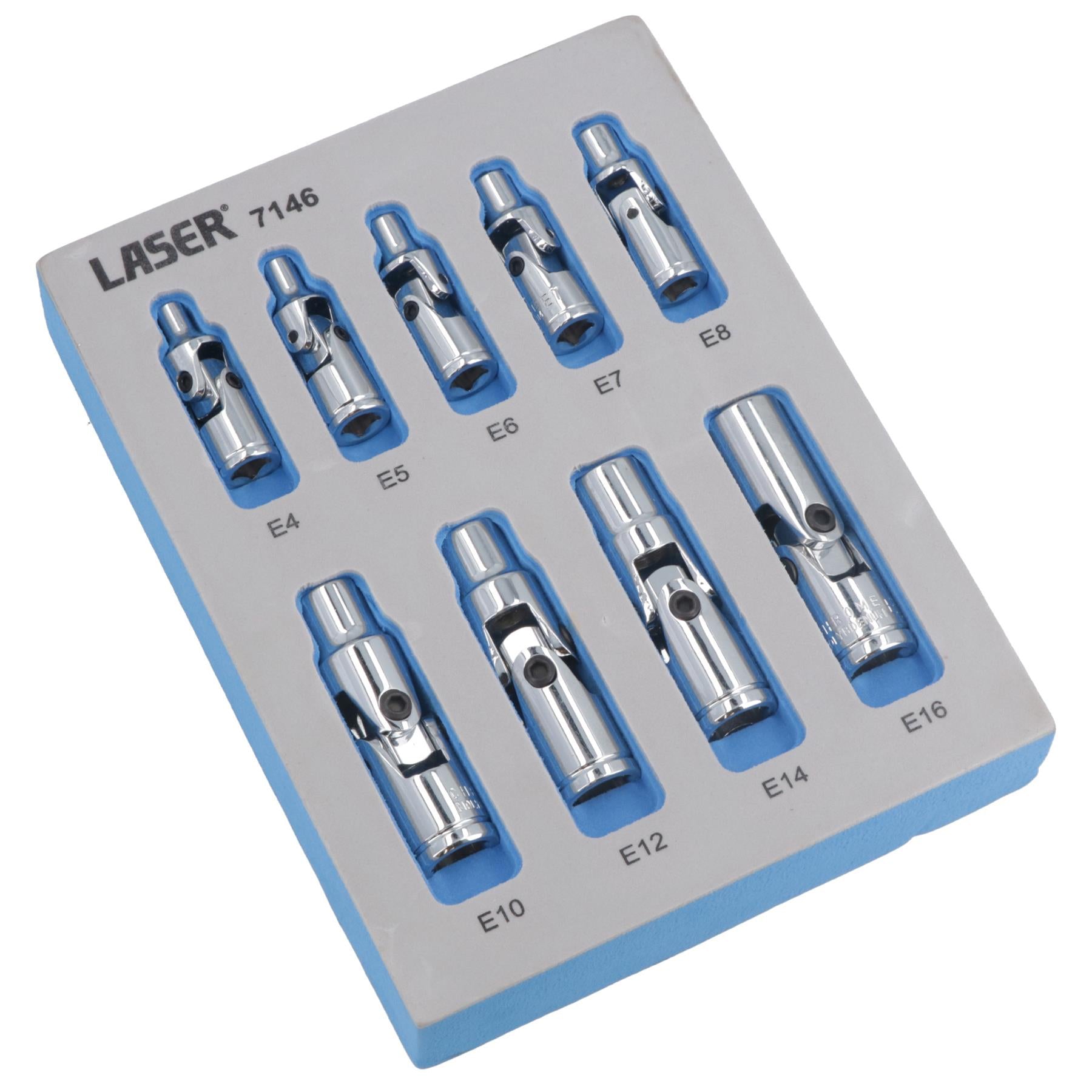 1/4" + 3/8" Drive E Female Torx Star Sockets on Wobble Universal Joint E4 - E16