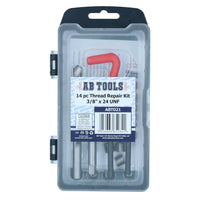3/8” x 24 UNF Thread Repair Cutter Kit Helicoil Set for Damaged Threads 14pc