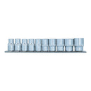 10pc 1/2" Drive Shallow Metric Socket Set 6-Sided Hex Sockets 10 - 24mm on Rail