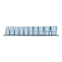 10pc 1/2" Drive Shallow Metric Socket Set 6-Sided Hex Sockets 10 - 24mm on Rail