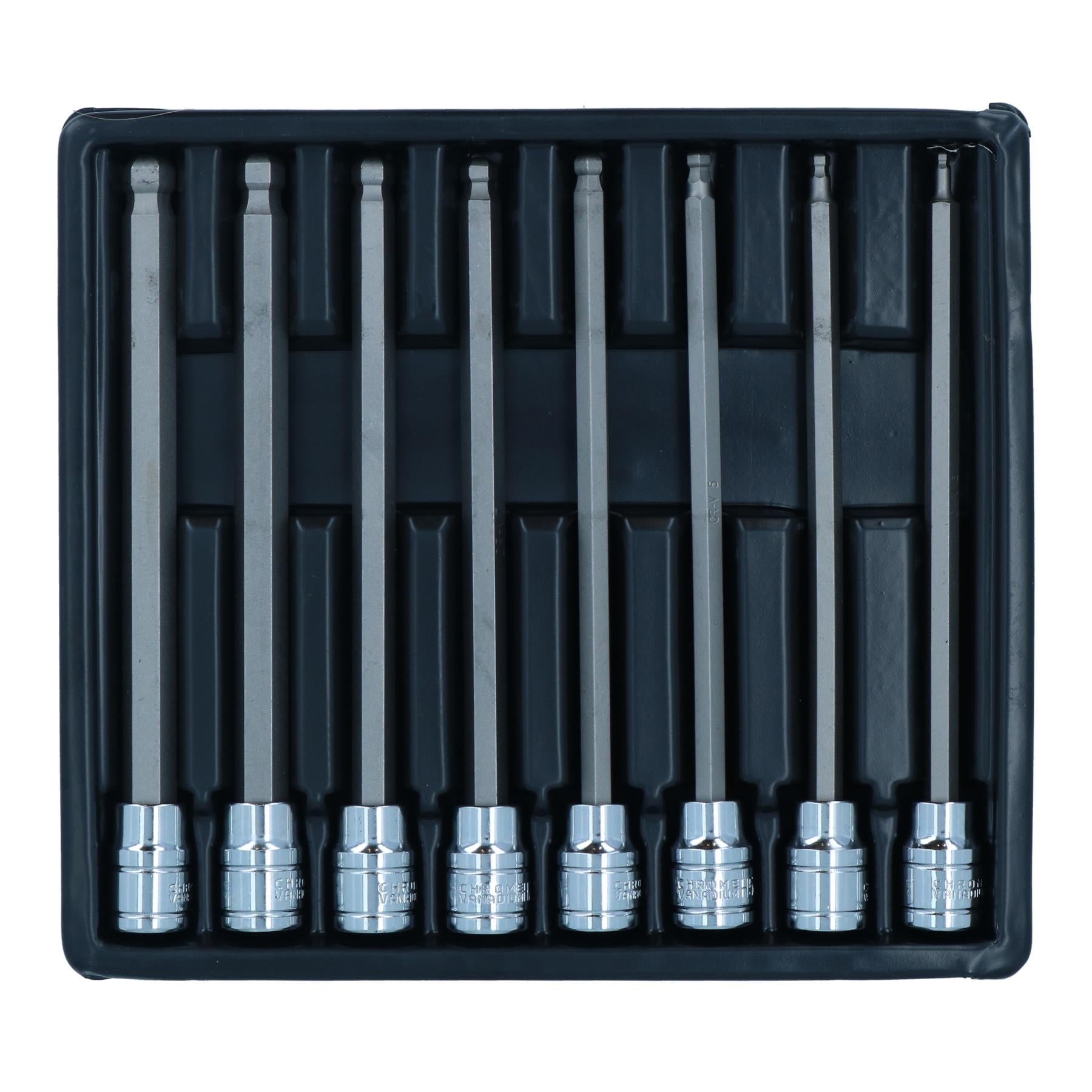 3/8 Zoll Antrieb, metrisch, extra lang, Inbusschlüssel, Kugelkopf-Steckschlüsseleinsätze, 3–10 mm, 8 Stück