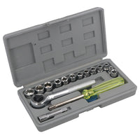 1/4"-Antrieb, flacher Steckschlüsselsatz mit Ratsche, 17-teilig, metrisch, 4 mm bis 13 mm, TE397