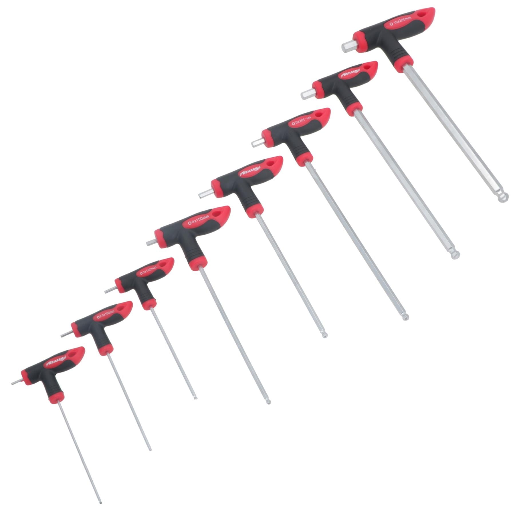 Jeu de 8 clés Allen métriques MM hexagonales avec poignée en T et embouts sphériques de 2 à 10 mm