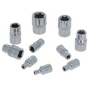 Jeu de 10 douilles femelles Torx/étoiles, entraînement 1/4" et 3/8", douilles E4 - E18