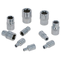 Jeu de 10 douilles femelles Torx/étoiles, entraînement 1/4" et 3/8", douilles E4 - E18