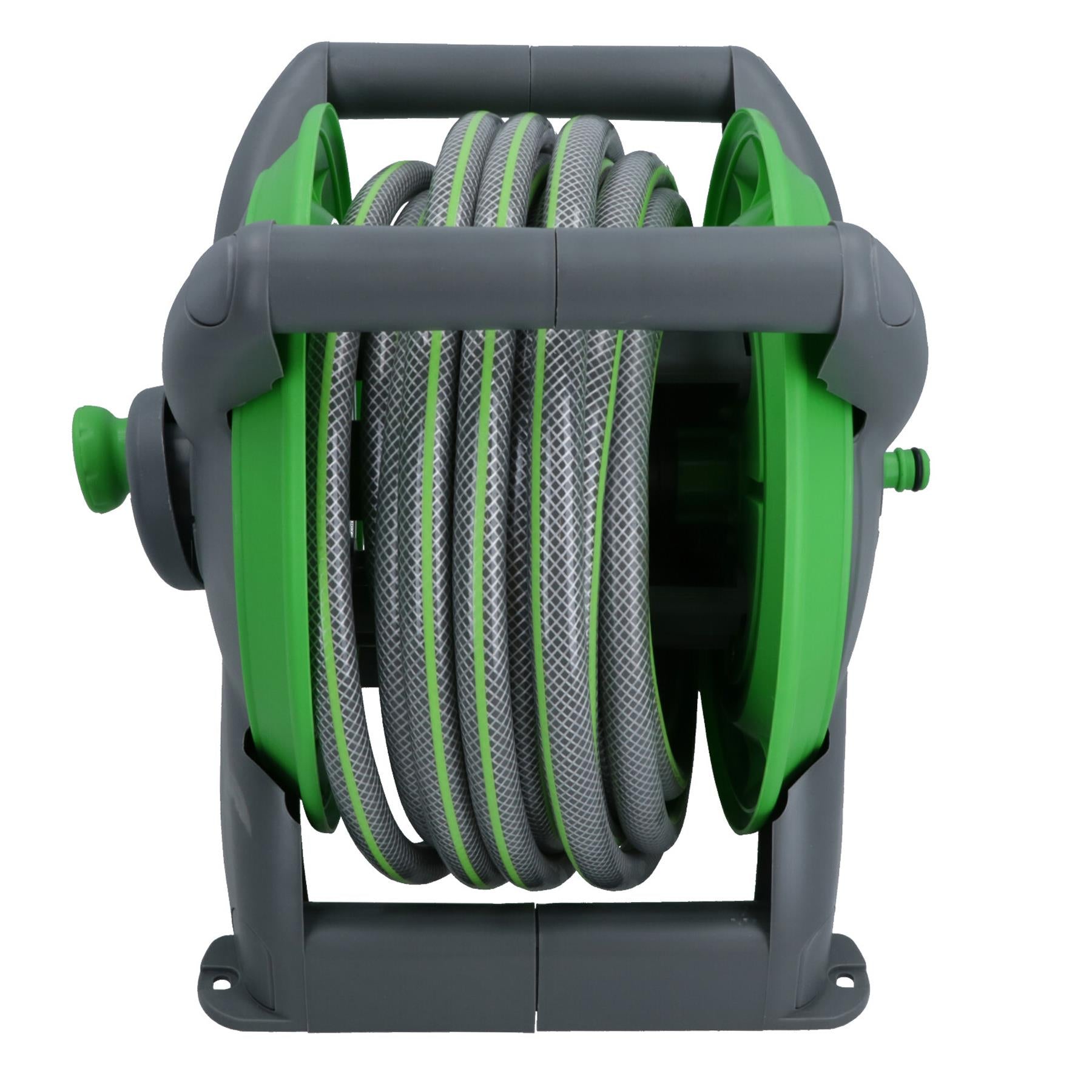 Garden Compact Wall Hose Reel With 15 Metres Of Hose + 5 Nozzles / Fittings