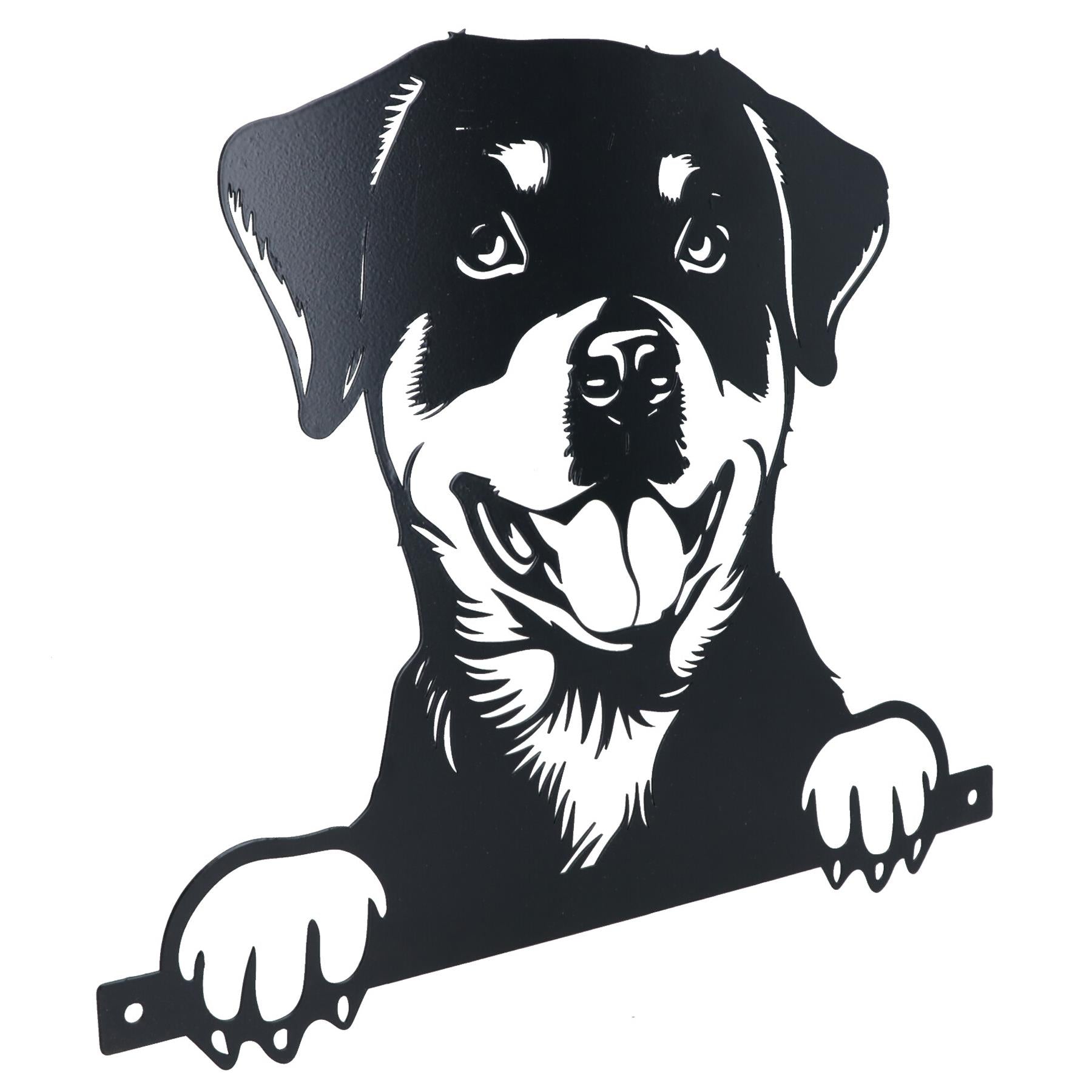 Black Metal Peeking Rottweiler Silhouette with Fixing Plate Garden Ornament Gift