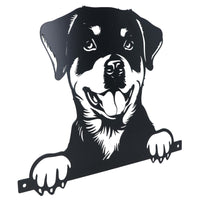 Black Metal Peeking Rottweiler Silhouette with Fixing Plate Garden Ornament Gift