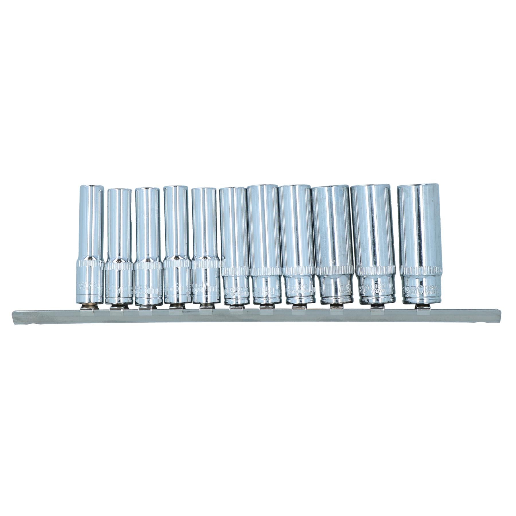 Douilles profondes doubles métriques MM à entraînement 1/4" 11 pièces 4 mm - 13 mm 6 faces par Bergen