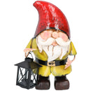 Hand Painted Metal Garden Gnome With Candle Lantern Ornament 21x20x30cm