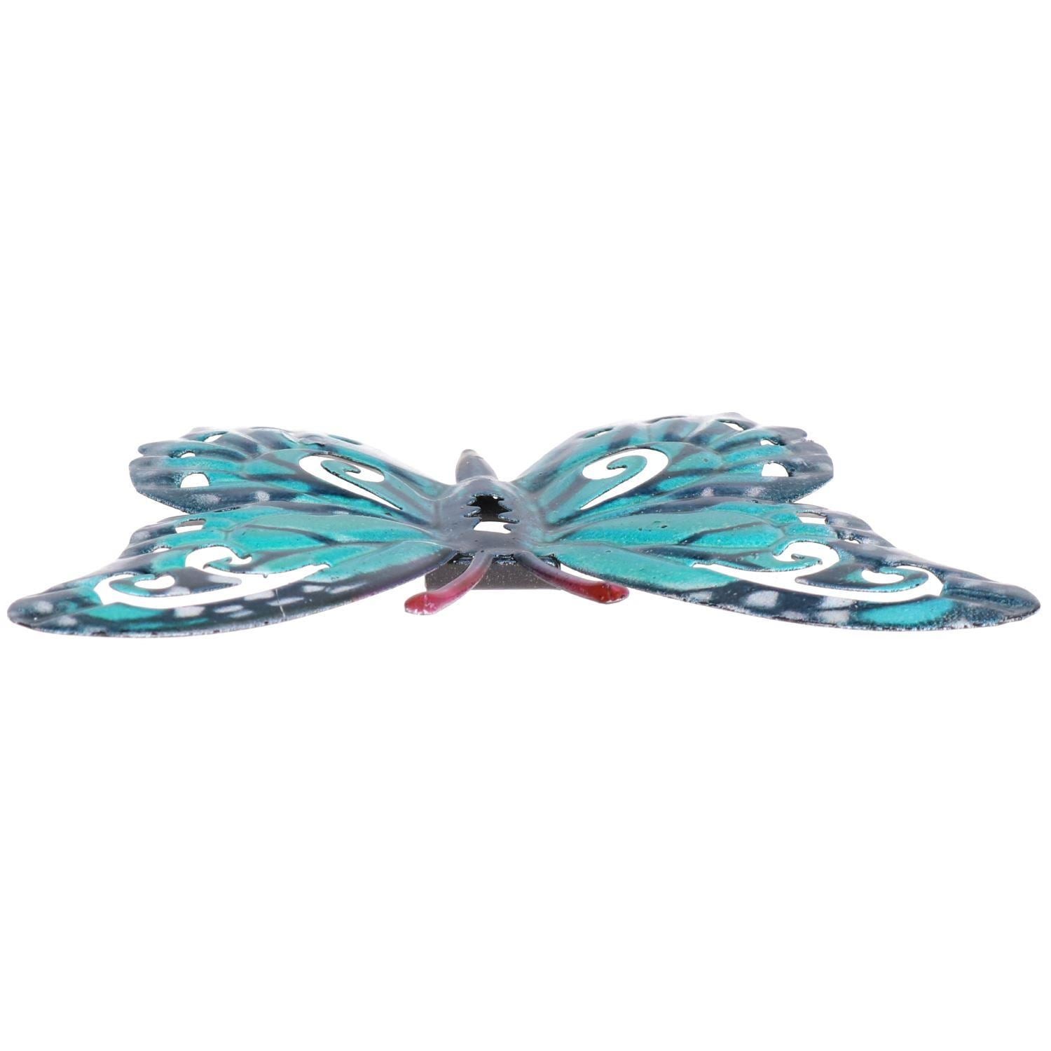 Small Blue Metal Butterfly Garden/Home Wall Art Ornament 11x8.5cm 2pk