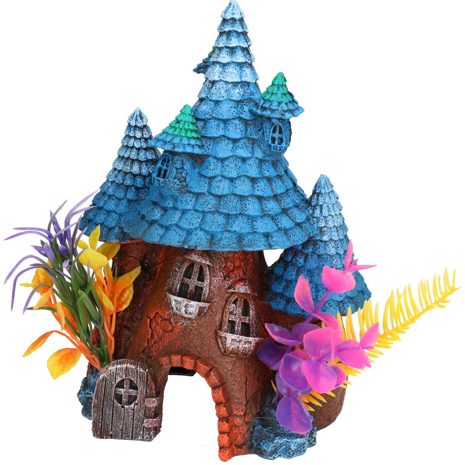 Aquatic Aquarium Blue Roof Pixie House Fish Tank Ornament 15x11x20cm