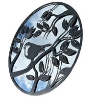 Black Metal Round Robin In Tree Mirror Wall Art Garden Home Gift