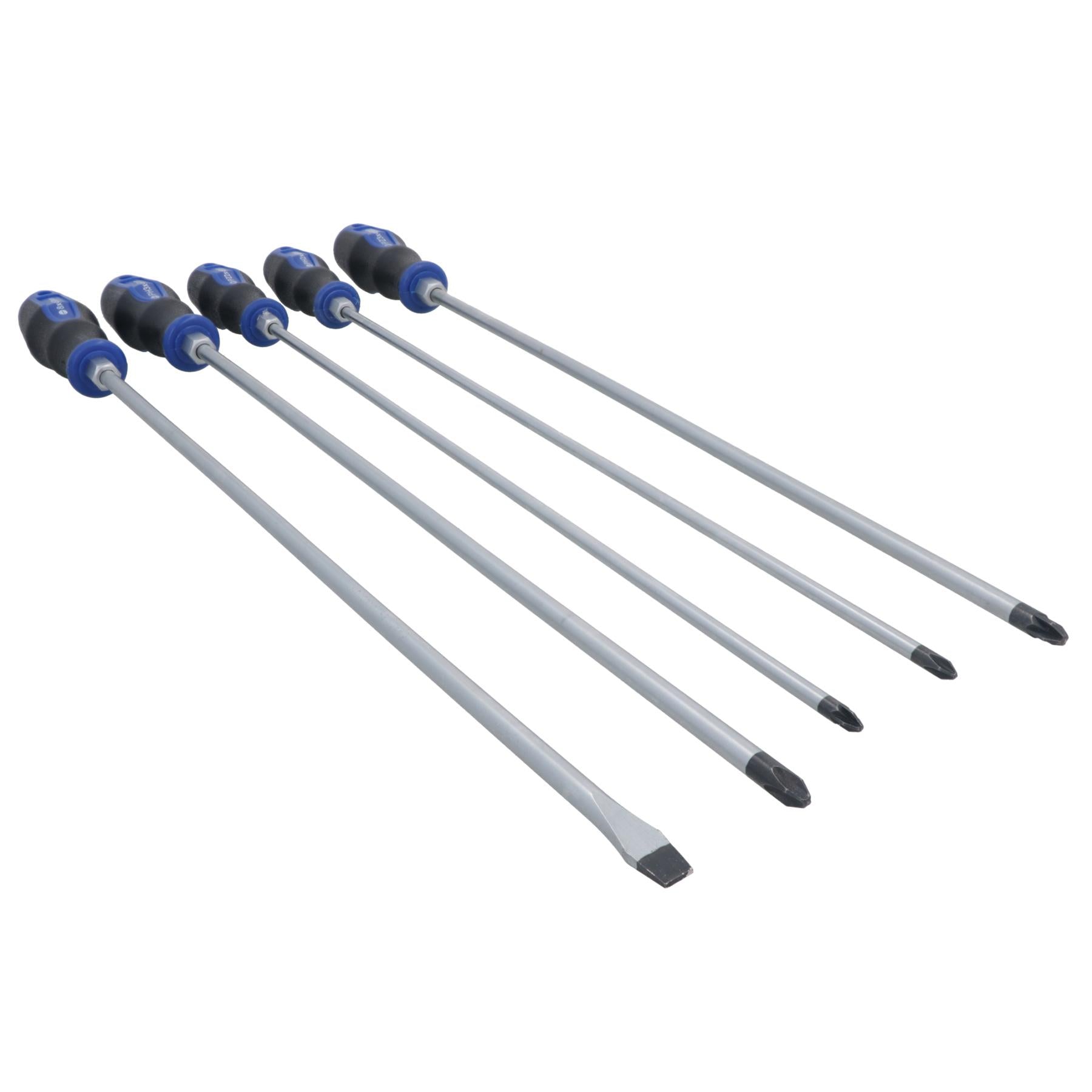 5pc Extra Long Screwdriver Flat Slotted Pozi Phillips Headed Total Length 450mm