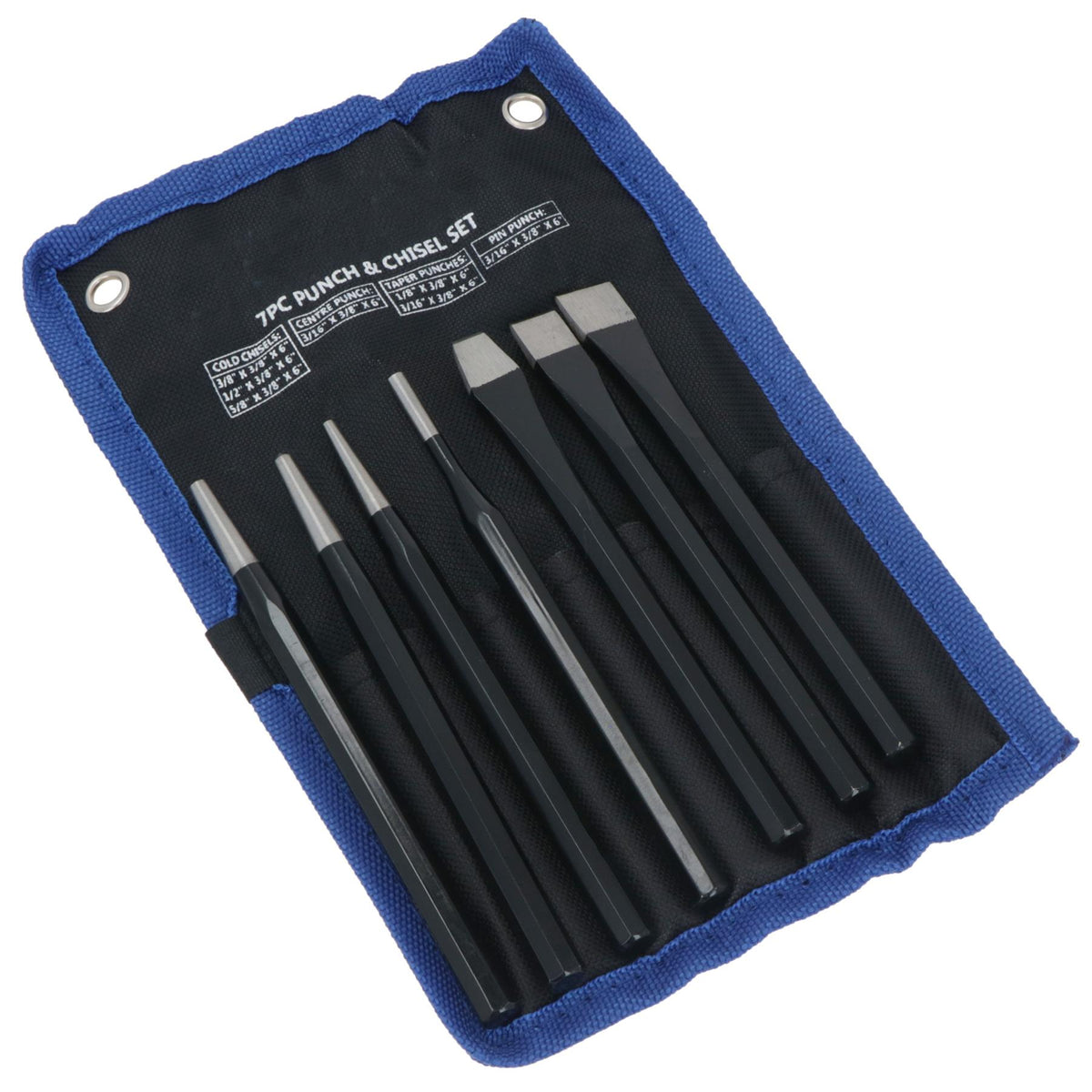 7pc Punch And Chisel Set With Taper Pin Cold Chisels + Centre Punch